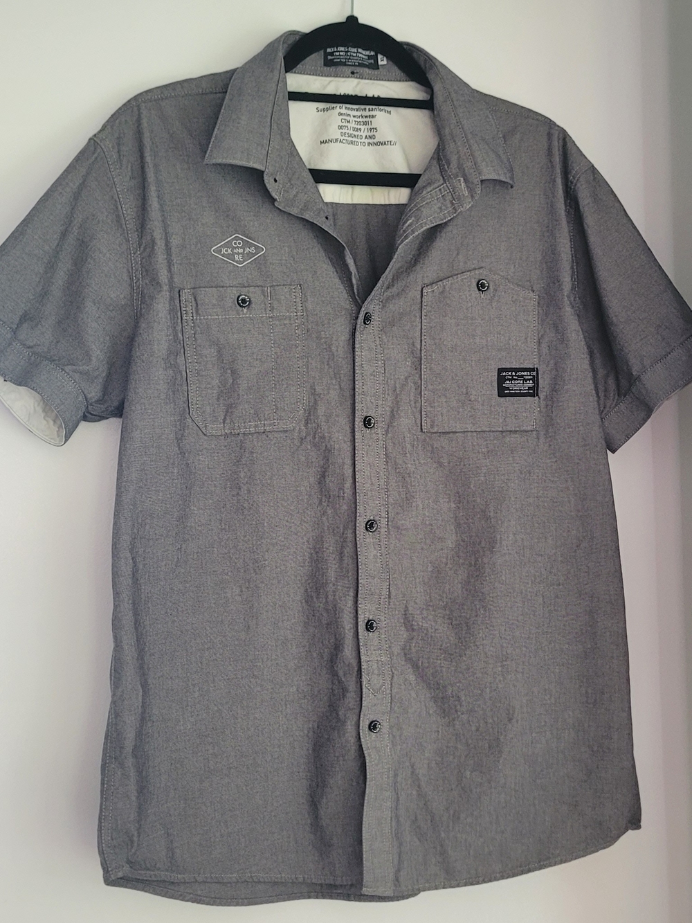 JACK & JONES Core Grey Short Sleeve Button Down Shirt